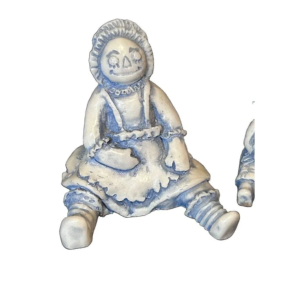 VTG Georgia Blue Marble Raggedy Ann Andy Collectible Figurines Set of 3 Folk Art